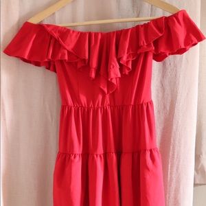 Red Bouncy Off The Shoulder Knee Length Dress